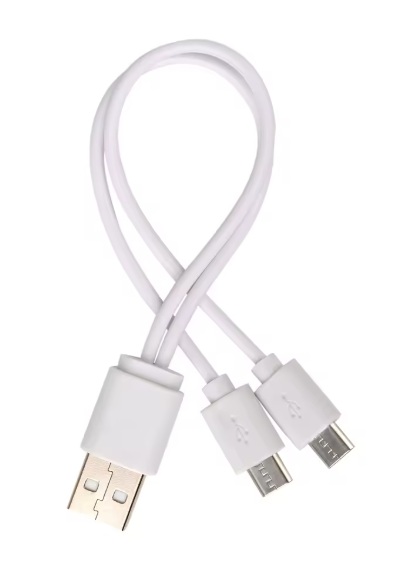 0.3m USB‑A to Dual Type‑C / Micro‑USB Y‑Splitter Cable — Fast Charging & Power Delivery