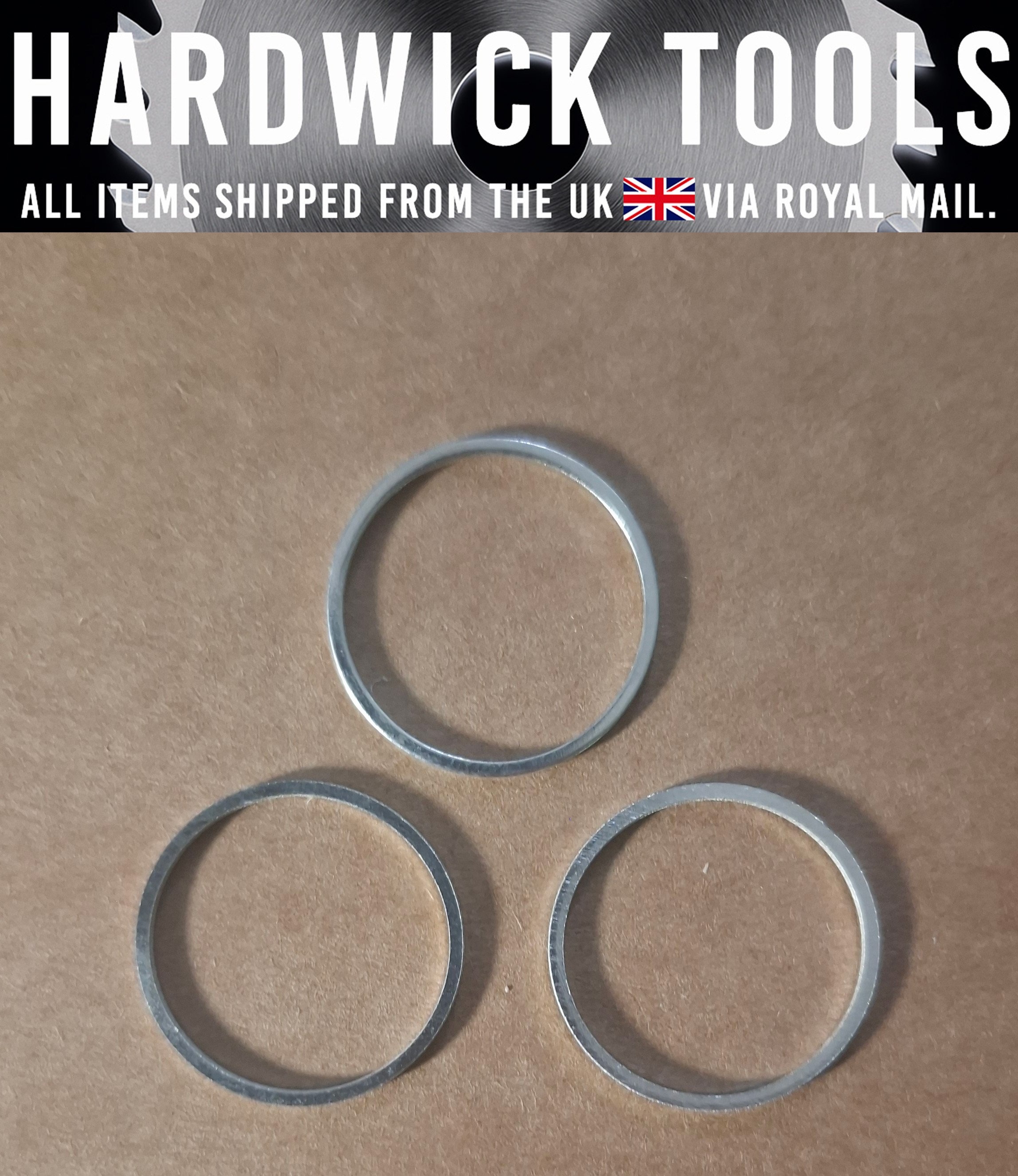 3x 22.2mm to 20mm Reducing Ring – Circular Saw Blade Bore Adapter – 1.1mm Thickness