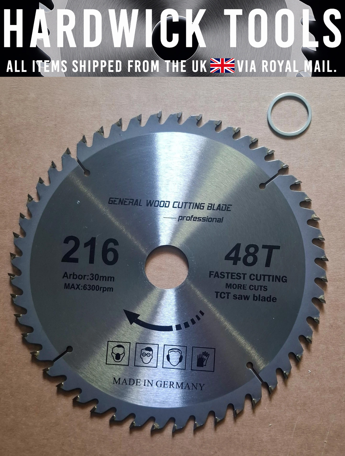 216mm Circular Saw Blade – 30mm Bore (25.4mm Ring) – 48 Teeth – Made in Germany