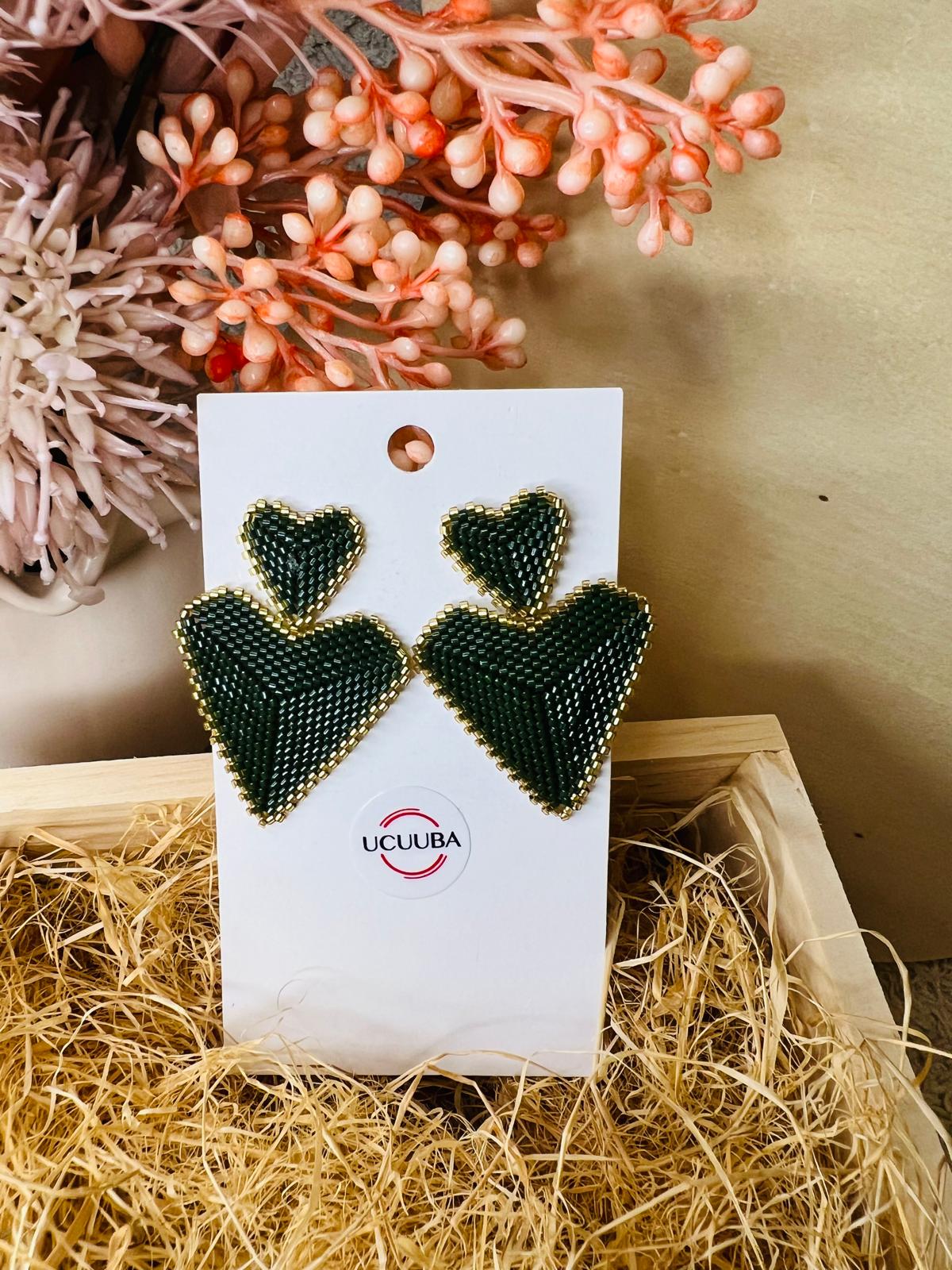 Aretes Corazones Verde Miyuki | Heart Green Miyuki Earring