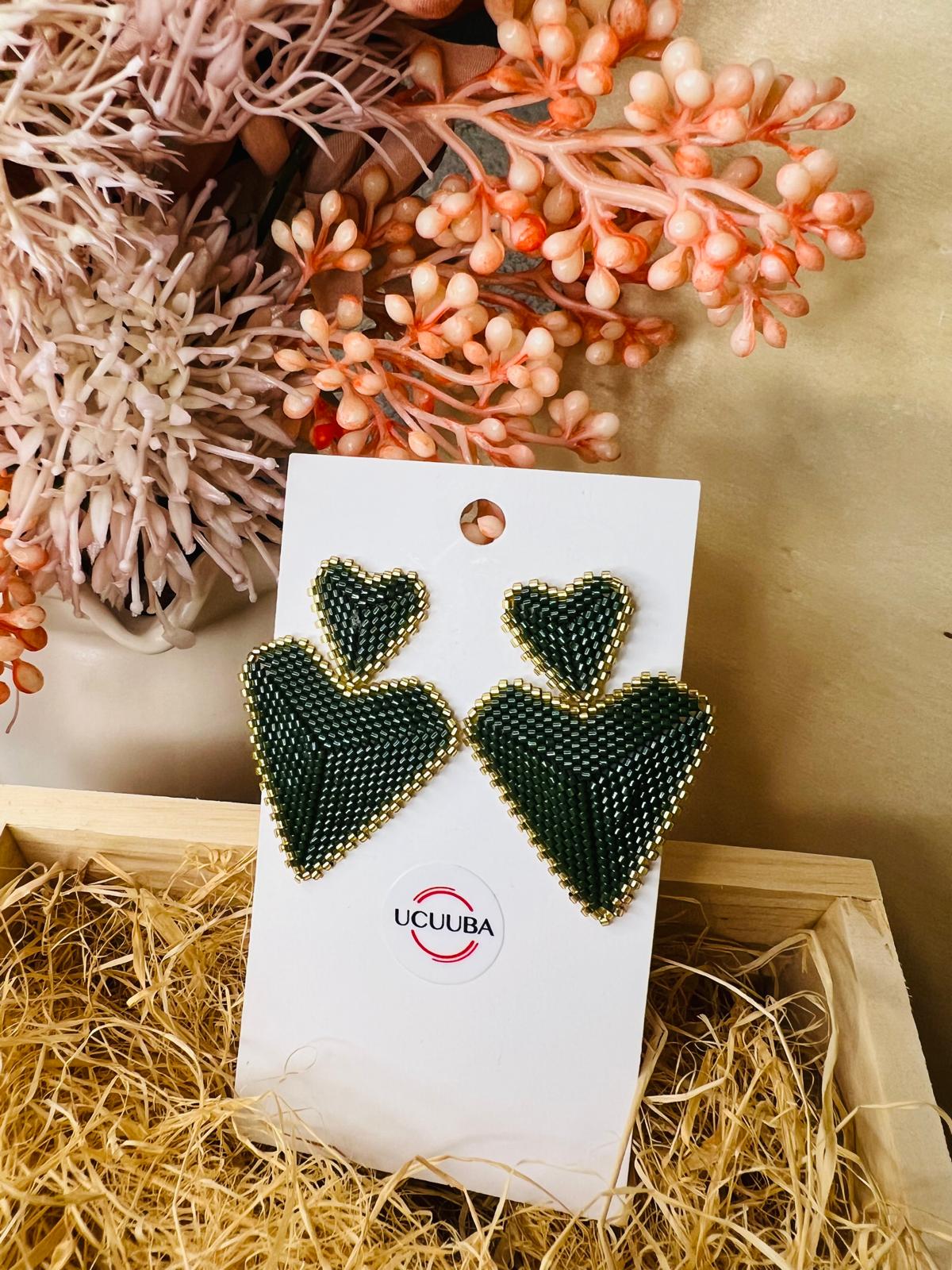 Aretes Corazones Verde Miyuki | Heart Green Miyuki Earring