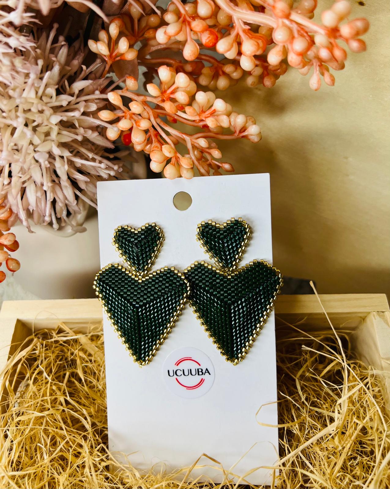 Aretes Corazones Verde Miyuki | Heart Green Miyuki Earring