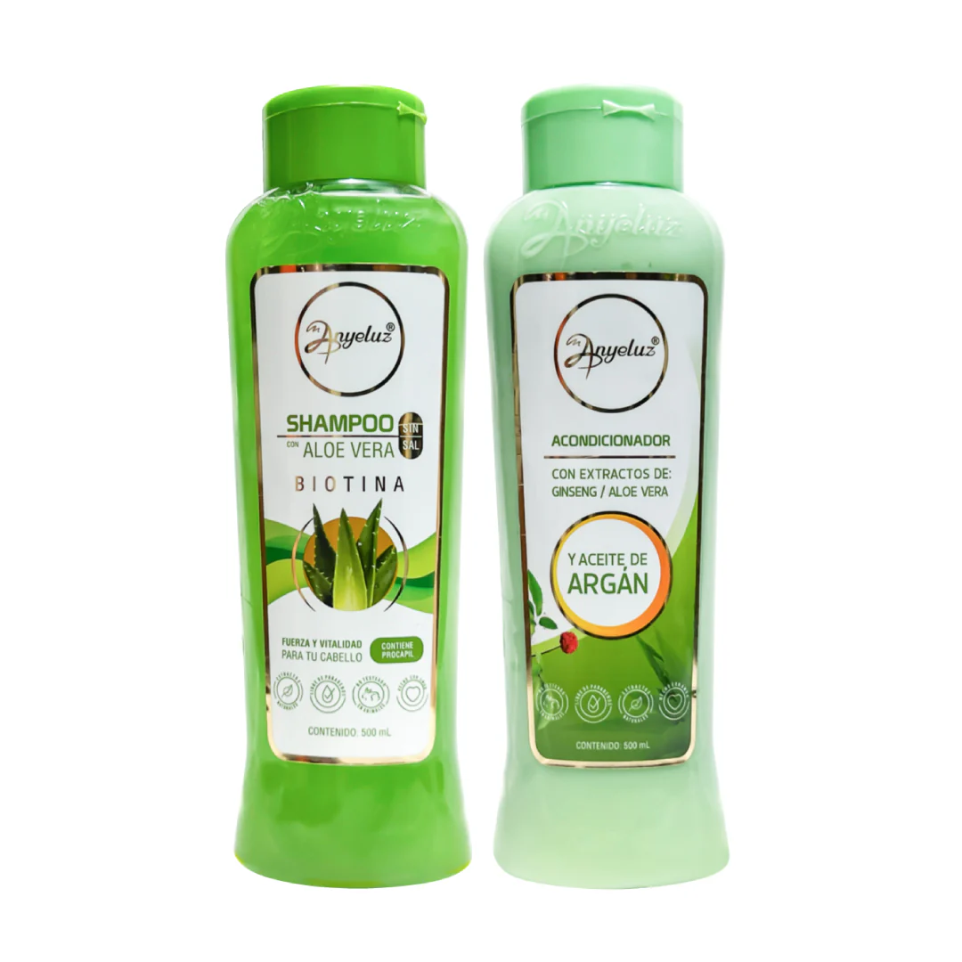 Shampoo Aloe Vera y Acondicionador Argan Ayeluz | Shampoo Aloe Vera and Conditioner Argan Oil Anyeluz (500ml)