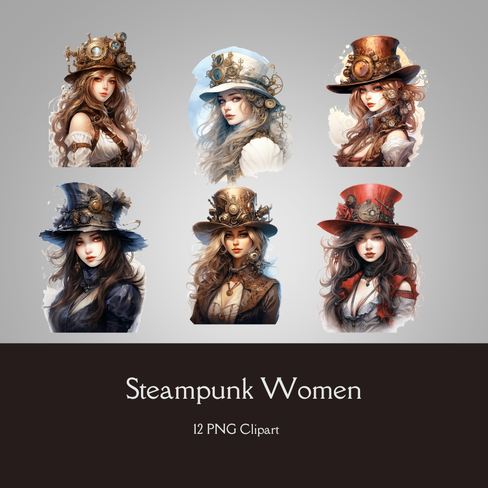 Steampunk Sirens: Women of Mechanical Marvels Clipart 12 PNG Digital Download