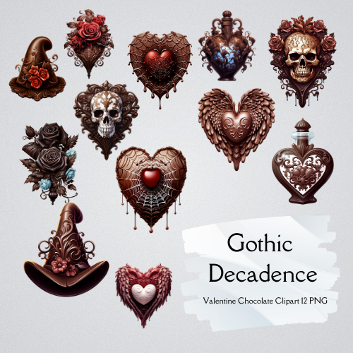 Gothic Decadence: Valentine Chocolate Clipart 12 PNG Digital Download