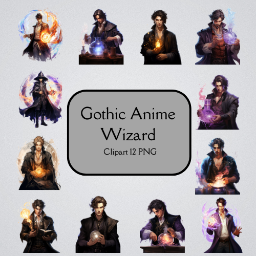 Gothic Anime Wizard Clipart 12 PNG Digital Download