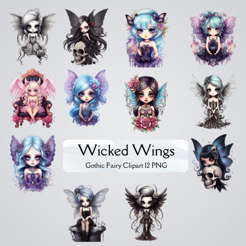 Wicked Wings: Gothic Fairy Clipart 12 PNG Digital Download