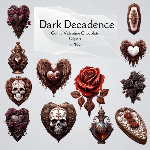 Dark Decadence: Gothic Valentine Chocolate Clipart 12 PNG Digital Download