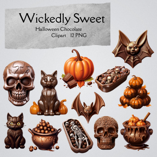 Wickedly Sweet: Halloween Chocolate Clipart 12 PNG Digital Download