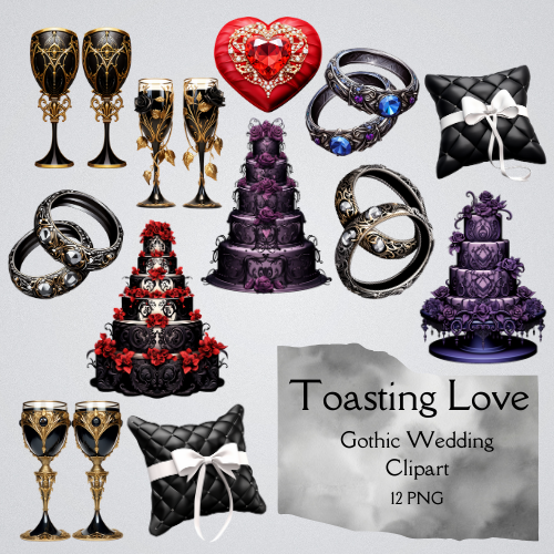 Toasting Love: Gothic Wedding Clipart 12 PNG Digital Download