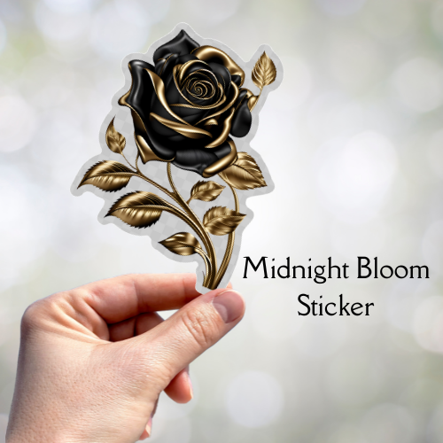 Midnight Bloom: Black and Gold Rose Sticker