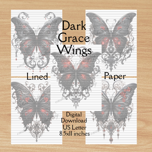 Dark Grace Wings Lined Paper