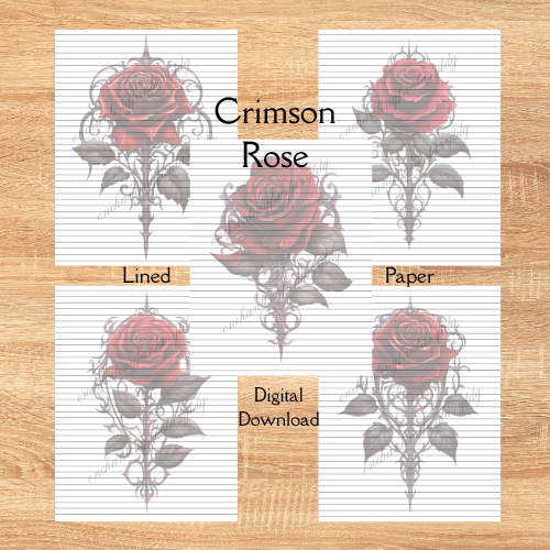 Crimson Rose Full Page Lined Paper
