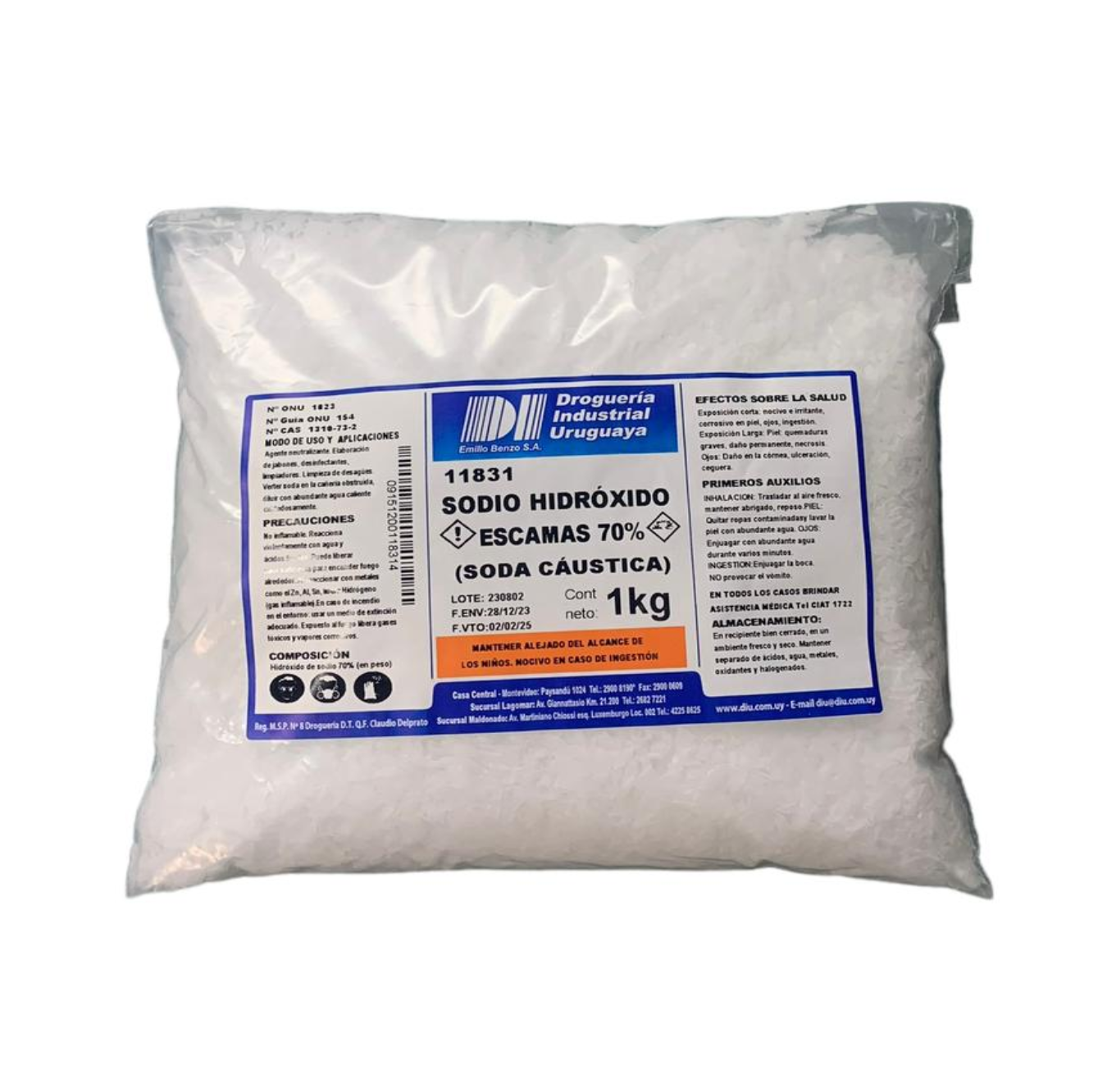 Soda Caustica 1kg ESCAMAS AL 70%