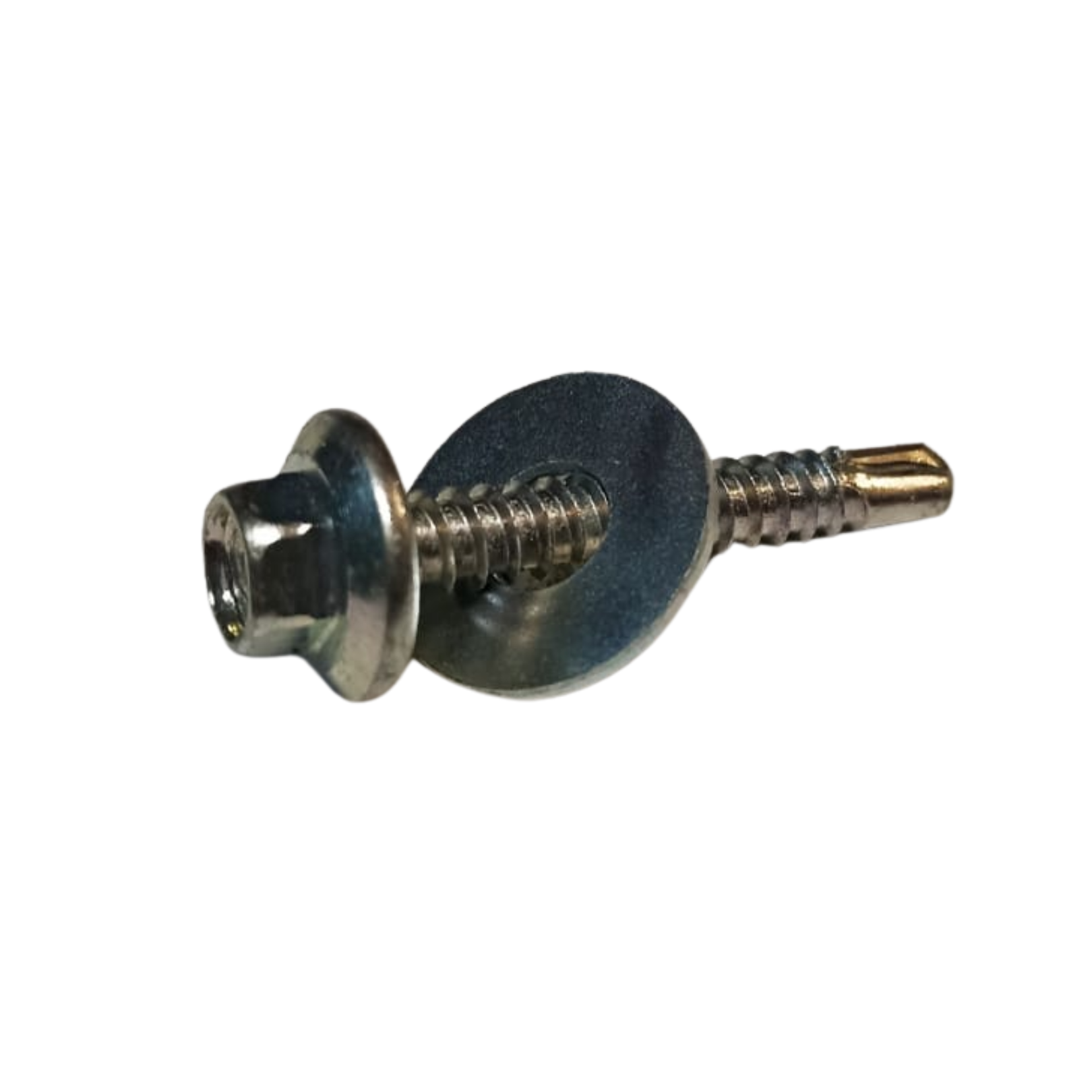 Tornillo Punta Mecha 5,5 x 38 mm Cabeza Hexagonal. Usado para amurar ménsulas de aire acondicionado a contenedores.