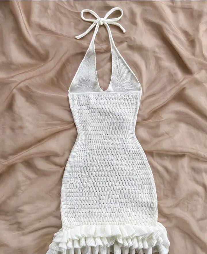 Vestido de Suéter Elegante con Cuello Halter Blanco 