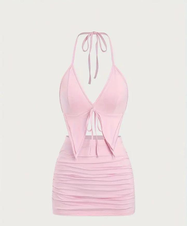 Conjunto de falda sexy de color sólido
