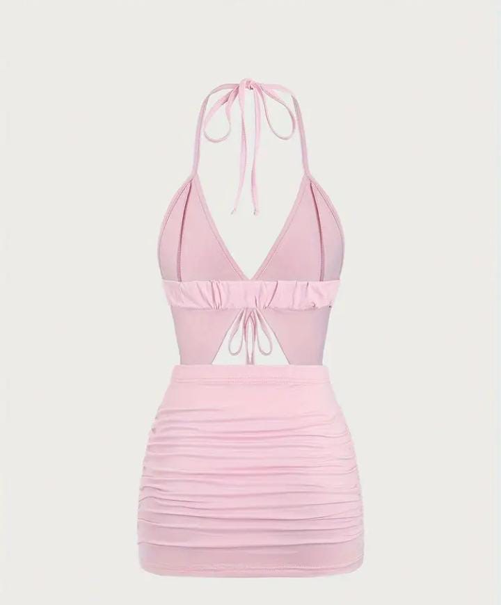 Conjunto de falda sexy de color sólido