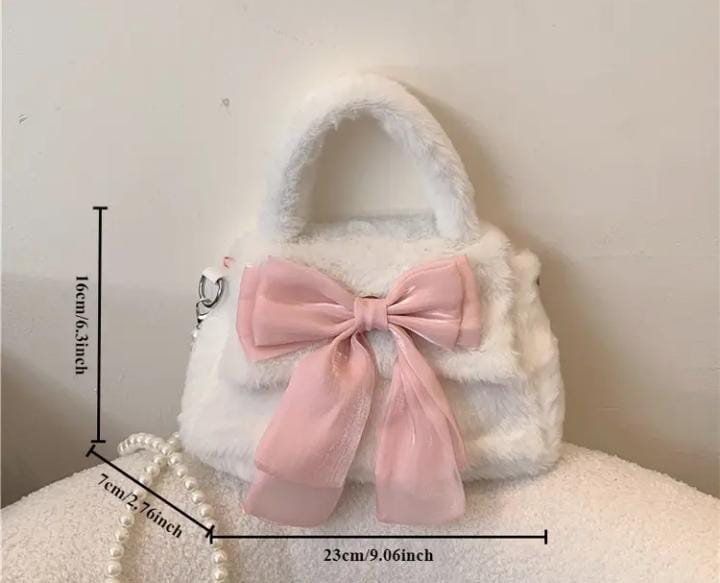 Elegante Bolso de Mano con Lazo de Peluche 