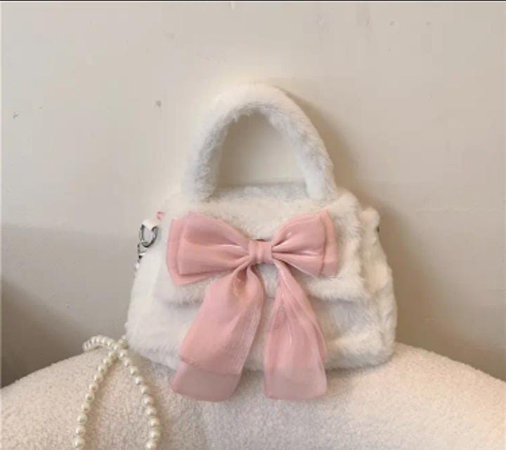 Elegante Bolso de Mano con Lazo de Peluche 