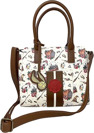 Loungefly Bolsa tiracolo Harry Potter Hogwarts com estampa de tatuagem, Branco, Large