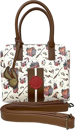 Loungefly Bolsa tiracolo Harry Potter Hogwarts com estampa de tatuagem, Branco, Large