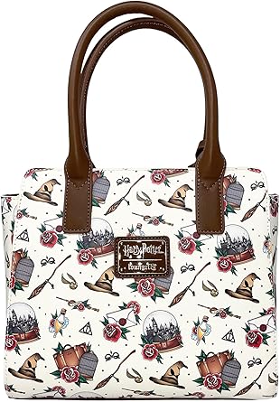 Loungefly Bolsa tiracolo Harry Potter Hogwarts com estampa de tatuagem, Branco, Large