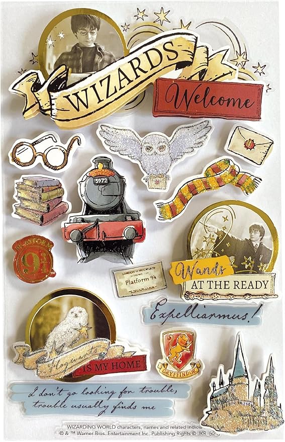 Paper House Productions Folha de adesivos de scrapbook 3D recortados Harry Potter - ícones de aquarela