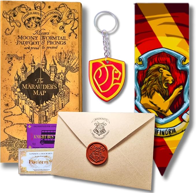 Kit Grifinória: Mapa do Maroto, Carta Aceitação Hogwarts, Chaveiro Grifinória & Poster - Hogwarts