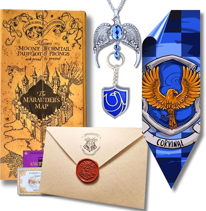 Kit Corvinal: Maroto + Carta Aceitação Hogwarts + Diadema Rowena Ravenclaw + Chaveiro Corvinal + Poster - Hogwarts