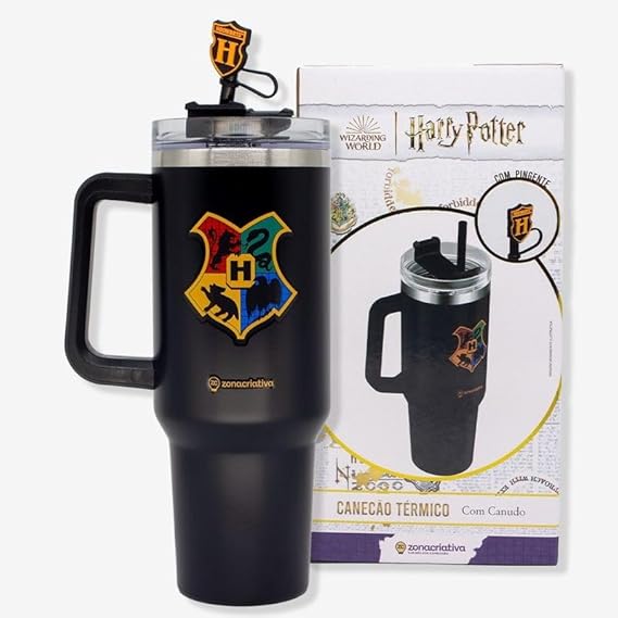 Canecão Tumbler 1,15l Hogwarts Hp Inox Com Canudo E Pingente Zona Criativa