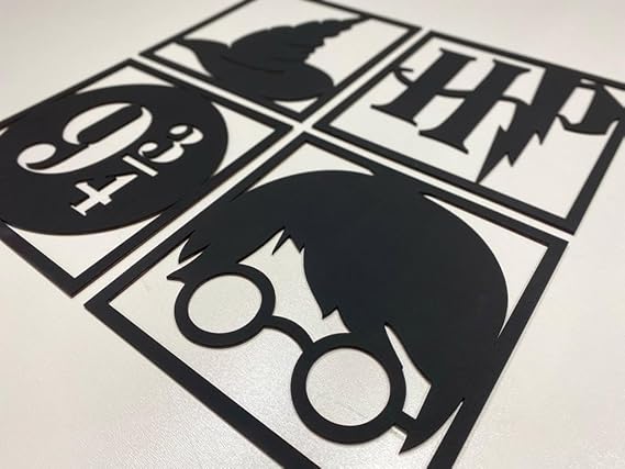 Kit 4 Quadros Decorativos Harry Potter MDF 20x20 Cada Unidade - Cor Preto
