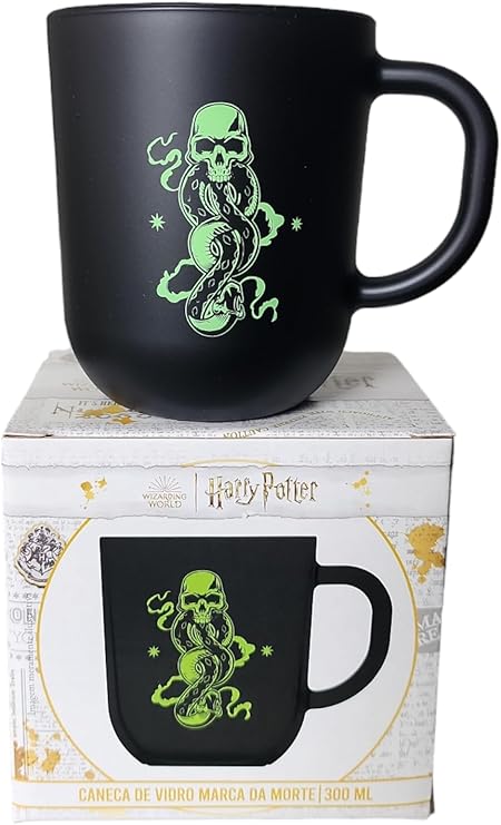 Caneca Xícara Vidro Prime Harry Potter Hogwarts Casas 300ml (Marca da Morte)