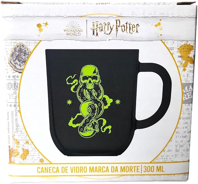 Caneca Xícara Vidro Prime Harry Potter Hogwarts Casas 300ml (Marca da Morte)