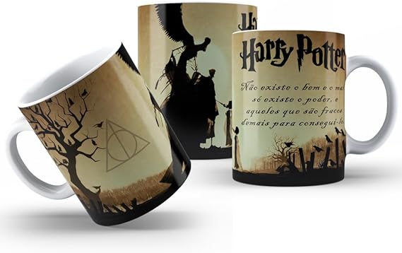 Caneca Harry Potter - Relíquias da Morte com Citação - Cerâmica 325ml