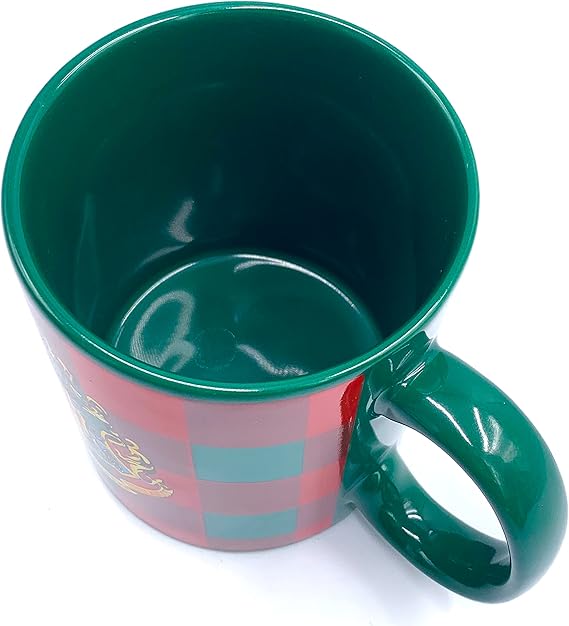 Silver Buffalo Harry Potter Hogwarts Crest Holiday Green and Red Plaid Ceramic Mug, 20 Ounces