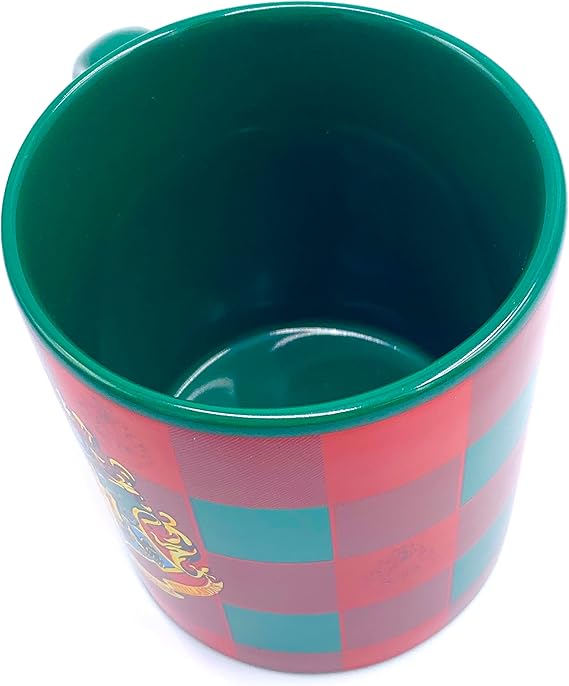 Silver Buffalo Harry Potter Hogwarts Crest Holiday Green and Red Plaid Ceramic Mug, 20 Ounces