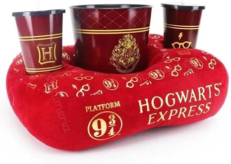Kit Almofada Porta Pipoca Harry Potter Hogwarts Plataforma 9 3/4