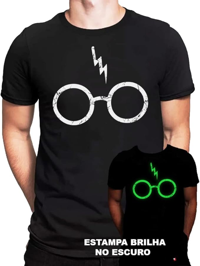 Camiseta Harry Potter Brilha no Escuro Filme Bruxo Geek Tamanho:P;Cor:Preto