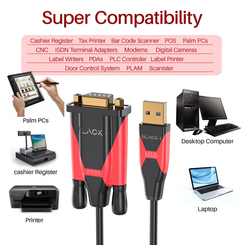 Black-i USB 2.0 to RS232 Female FTDI Cable 1.5 Meter