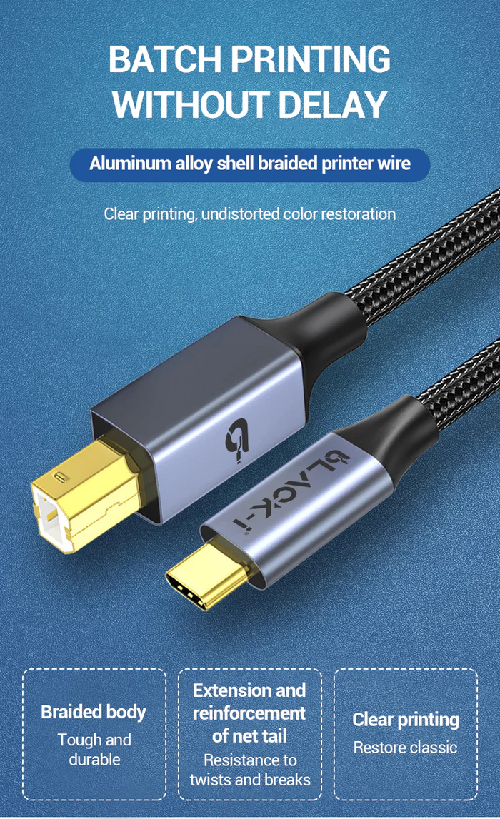 Black-i USB-C to Printer Cable 1.8 Meter