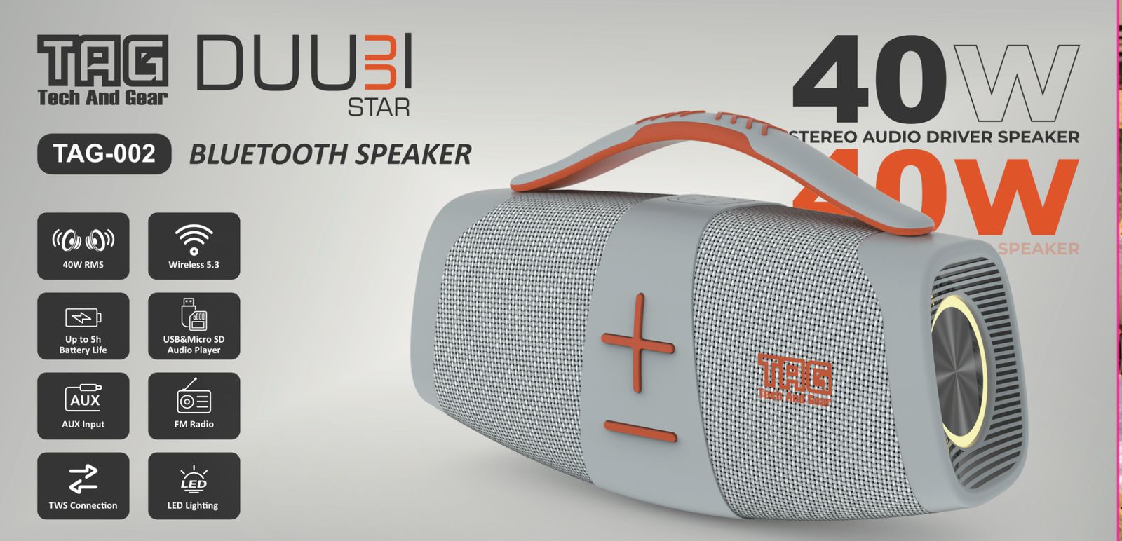 TAG DUU3I STAR - 40W Bluetooth Speaker- Grey