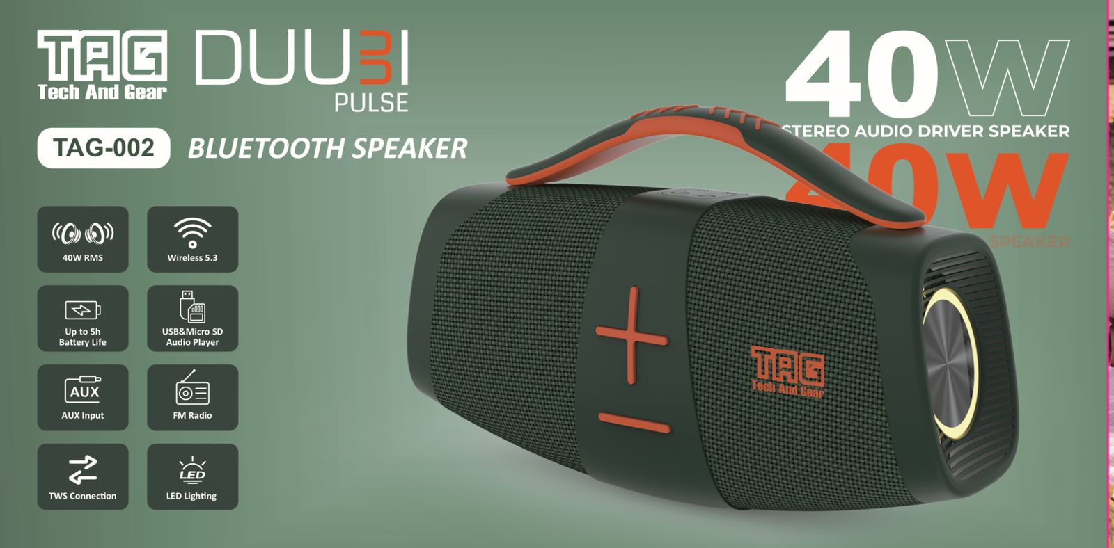 TAG DUU3I STAR - 40W Bluetooth Speaker-Green