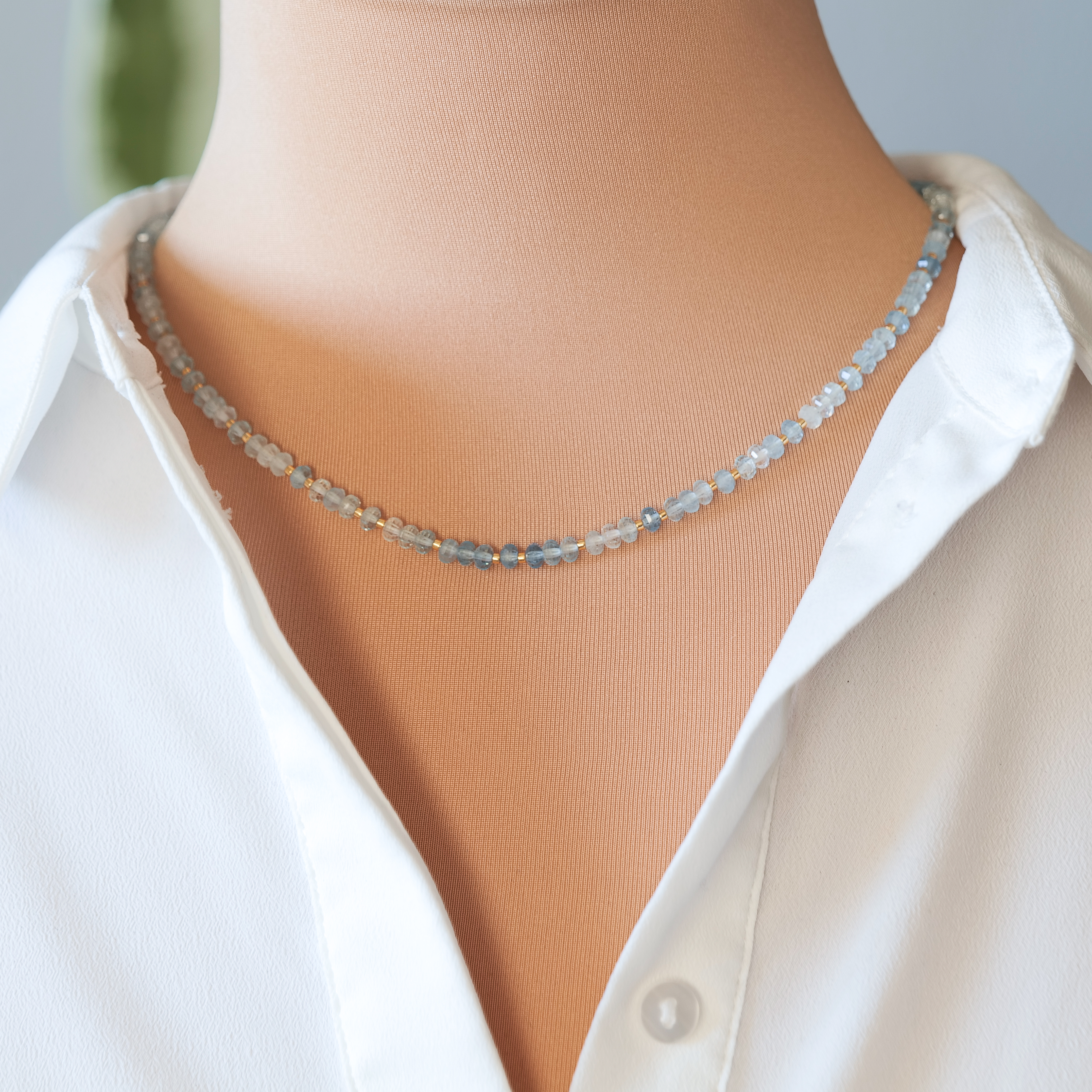 Lantern Cut Aquamarine Necklace – Gold Miyuki Beads & Gold-Filled Clasp