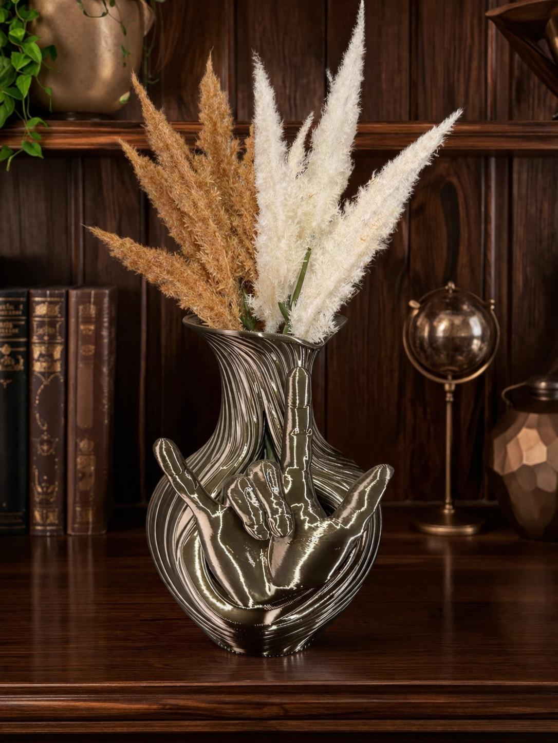 Unique 3D ILY Small Hand Sculptural Curved Vase - **for dried flowers /pampas grass or artificial flowers**
