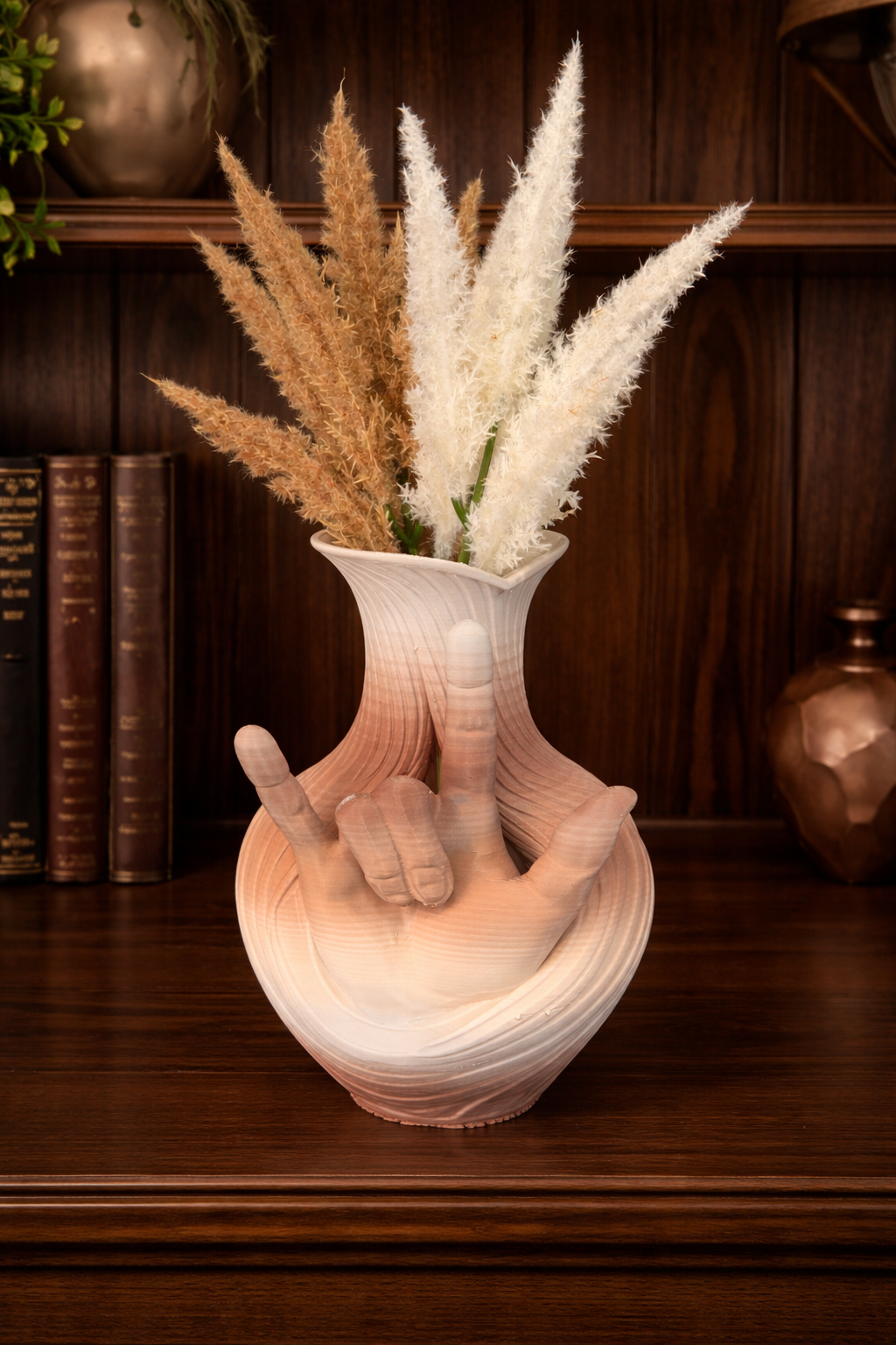 Unique 3D ILY Small Hand Sculptural Curved Vase - **for dried flowers /pampas grass or artificial flowers**