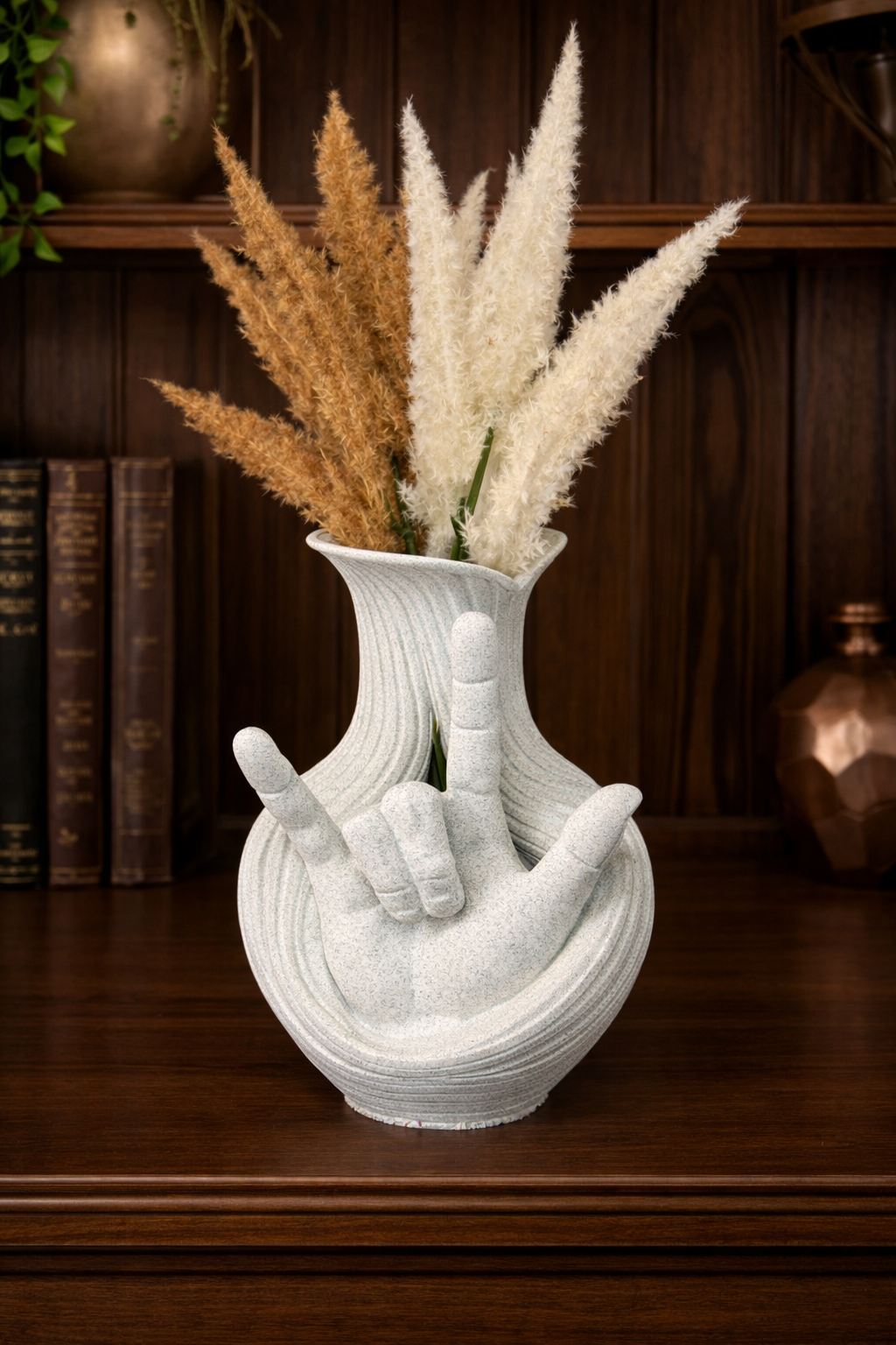 Unique 3D ILY Small Hand Sculptural Curved Vase - **for dried flowers /pampas grass or artificial flowers**