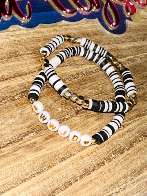 Black and White "WWJD" Beaded Bracelet