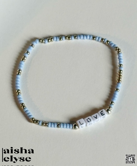 Blue and White "LOVE" Beaded Bracelet