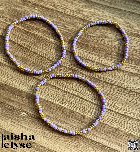Handmade Beaded Bracelets - Purple and Gold